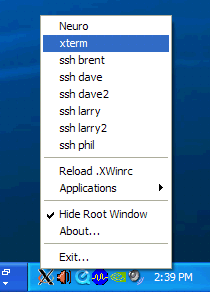 Cygwin/X's XWin server menu